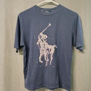 Polo by Ralph Lauren Faded Blue Big Pony Watercolor Size M Mens Graphic T-shirt